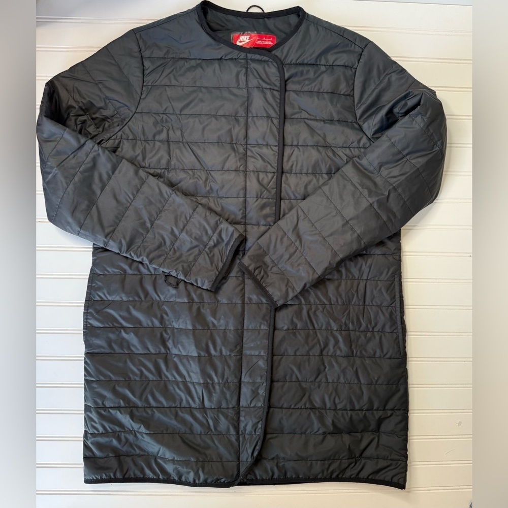 Nike Long Puffer Jacket Large Primaloft Quilted Black Women 1703